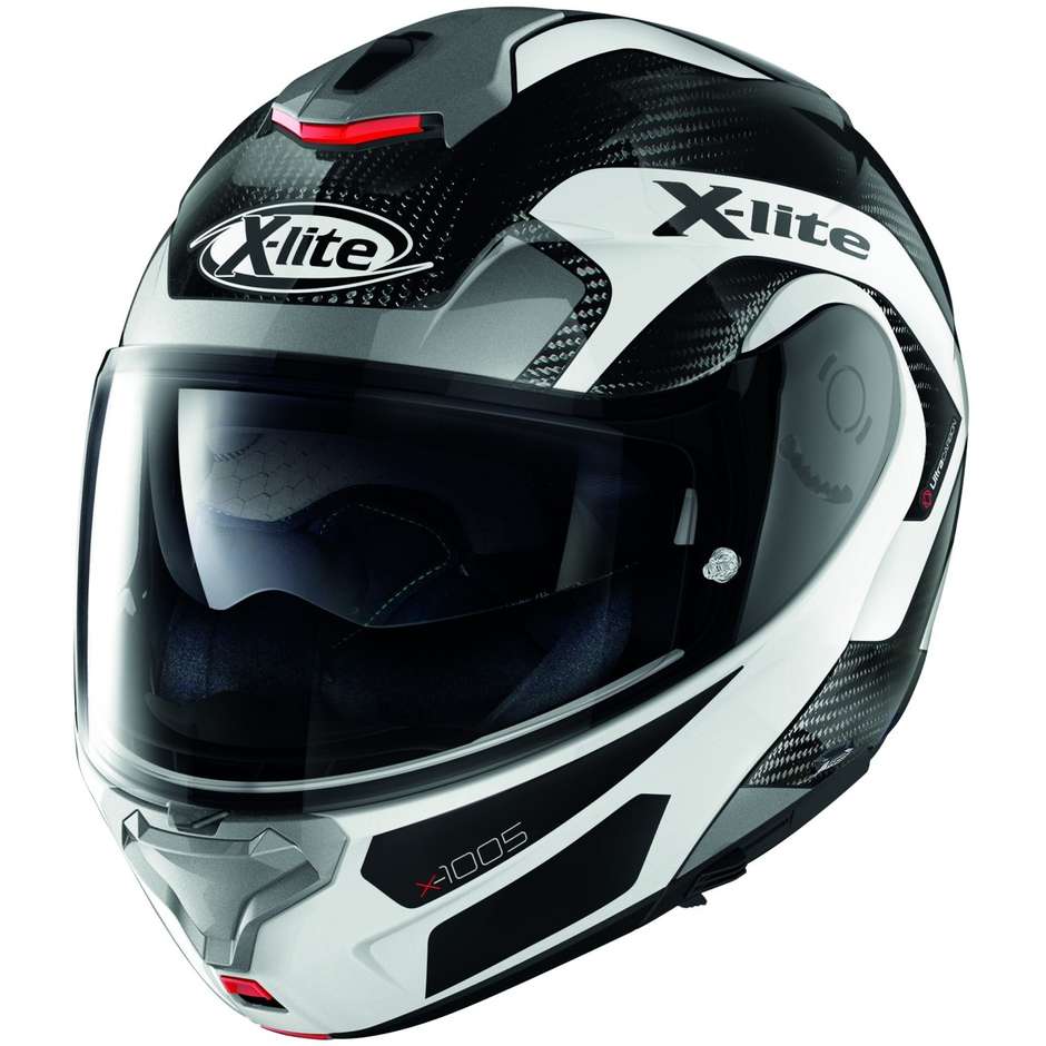 Modular Carbon Motorcycle Helmet X-Lite X-1005 Ultra Carbon FIERY N-Com 027 Black White Gray