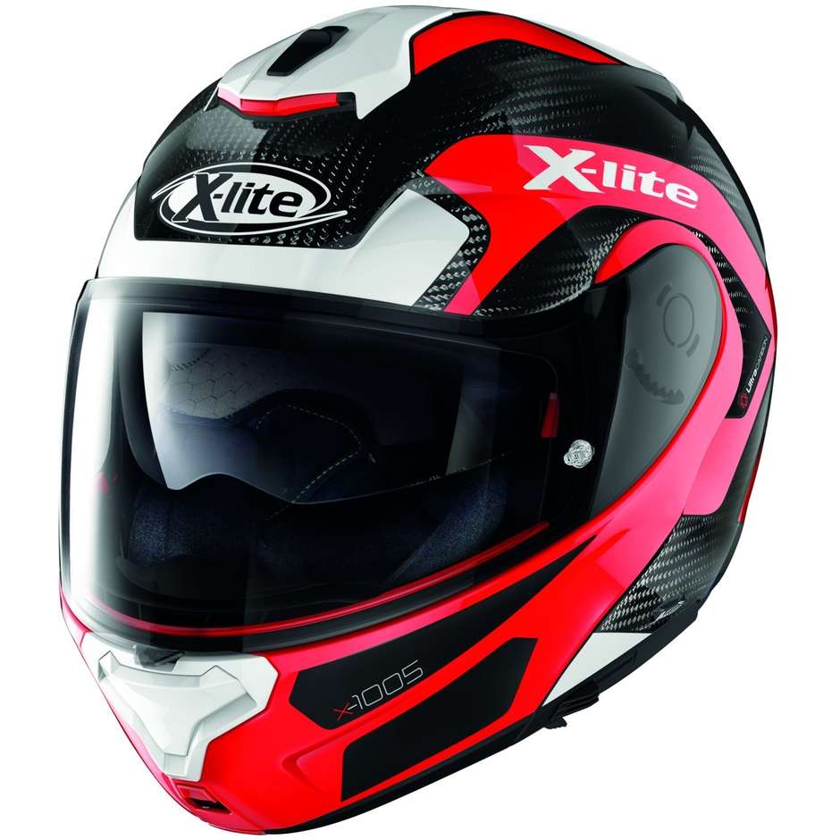 Modular Carbon Motorcycle Helmet X-Lite X-1005 Ultra Carbon FIERY N-Com 028 Black Red White
