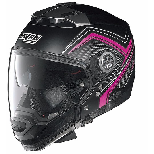 Modular Crossover Motorcycle Helmet Nolan N44 Evo Como N-Com 042 Black Lucido Fucsia