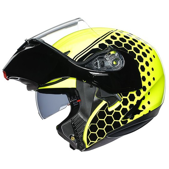 Modular Double Homologation Helmet P / J AGV COMPACT ST Multi DETROIT Yellow Fluo Black