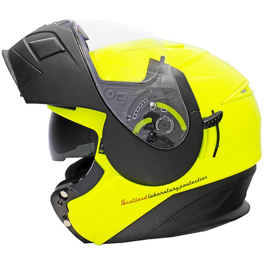 Modular Double Visor Motorcycle Helmet Scotland Force 02.3 Yellow Fluo