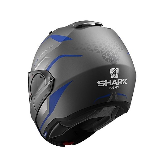 Modular Helmet Tilting Motorbike Shark EVO ES Yari Mat Anthracite Blue Silver Opaque
