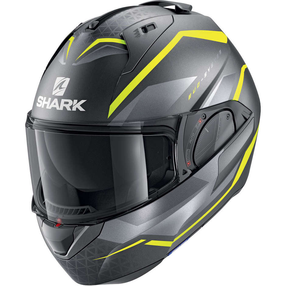 Modular Helmet Tilting Motorbike Shark EVO ES Yari Mat Anthracite Yellow Silver Matt