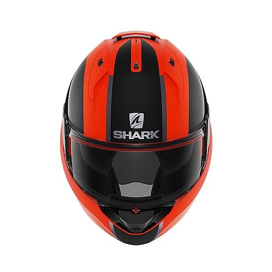 Modular Helmkippmotorrad Shark EVO ES Endless Mat Orange Schwarz Matt