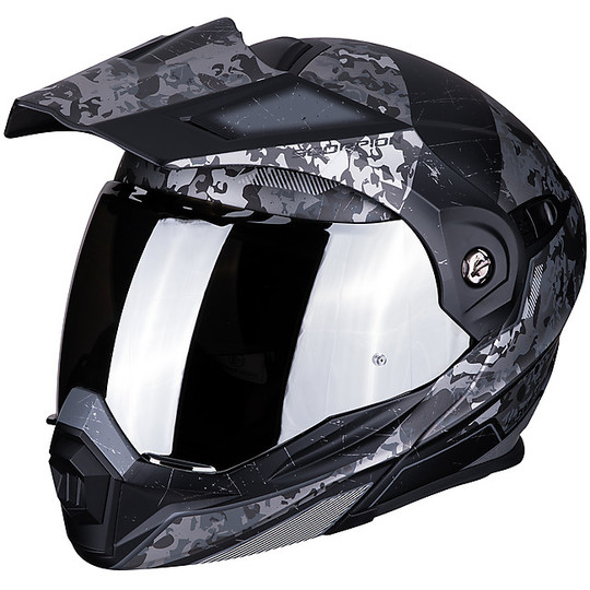 Modular Motorcycle Helmet Adventure Scorpion ADX-1 BATTLEFLAGE Black Silver