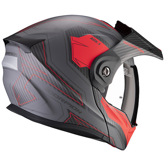 Modular Motorcycle Helmet Adventure Scorpion ADX-1 TUCSON Gray Opaque Red