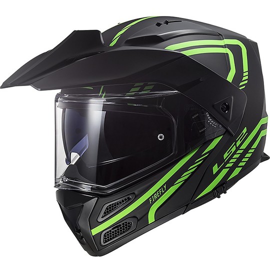 Modular Motorcycle Helmet Approved P / J Ls2 FF324 METRO EVO FireFly Black Fluo Green