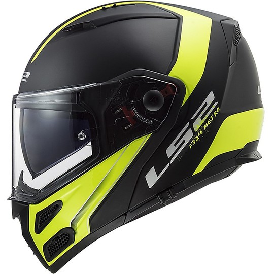 Modular Motorcycle Helmet Approved P / J Ls2 FF324 METRO EVO Rapid Black Yellow Fluo Matt