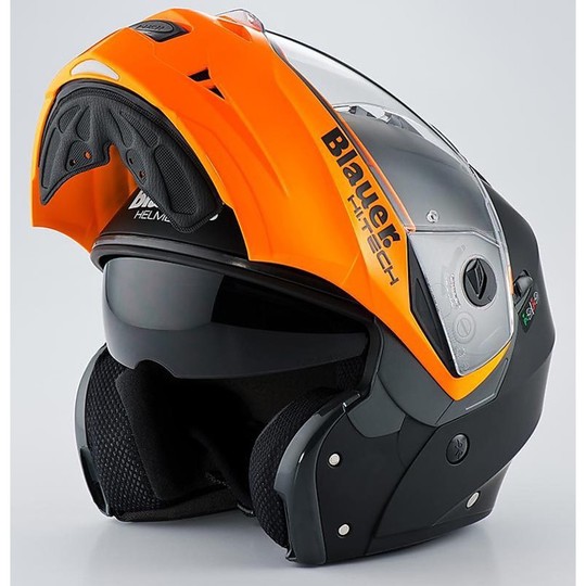 Modular Motorcycle Helmet Blauer Sky Sunroof New 2014 Black-Orange Fluo