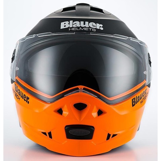 Modular Motorcycle Helmet Blauer Sky Sunroof New 2014 Black-Orange Fluo