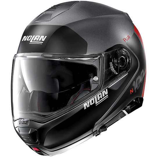 Modular Motorcycle Helmet Homologated P / J Nolan N100.5 Plus DISTINCTIVE N-Com 024 Lava Gray Opaque Red