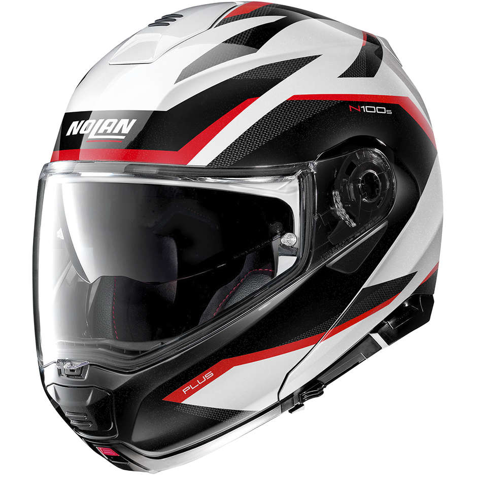 Modular Motorcycle Helmet Homologation P / J Nolan N100.5 Plus OVERLAND N-Com 034 White Metal Red