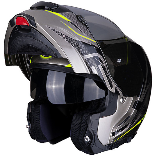 Modular Motorcycle Helmet in Scorpion Fiber EXO 3000 Air CREED Titanium Black Yellow Fluo