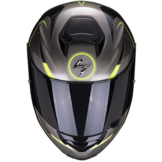 Modular Motorcycle Helmet in Scorpion Fiber EXO 3000 Air CREED Titanium Black Yellow Fluo