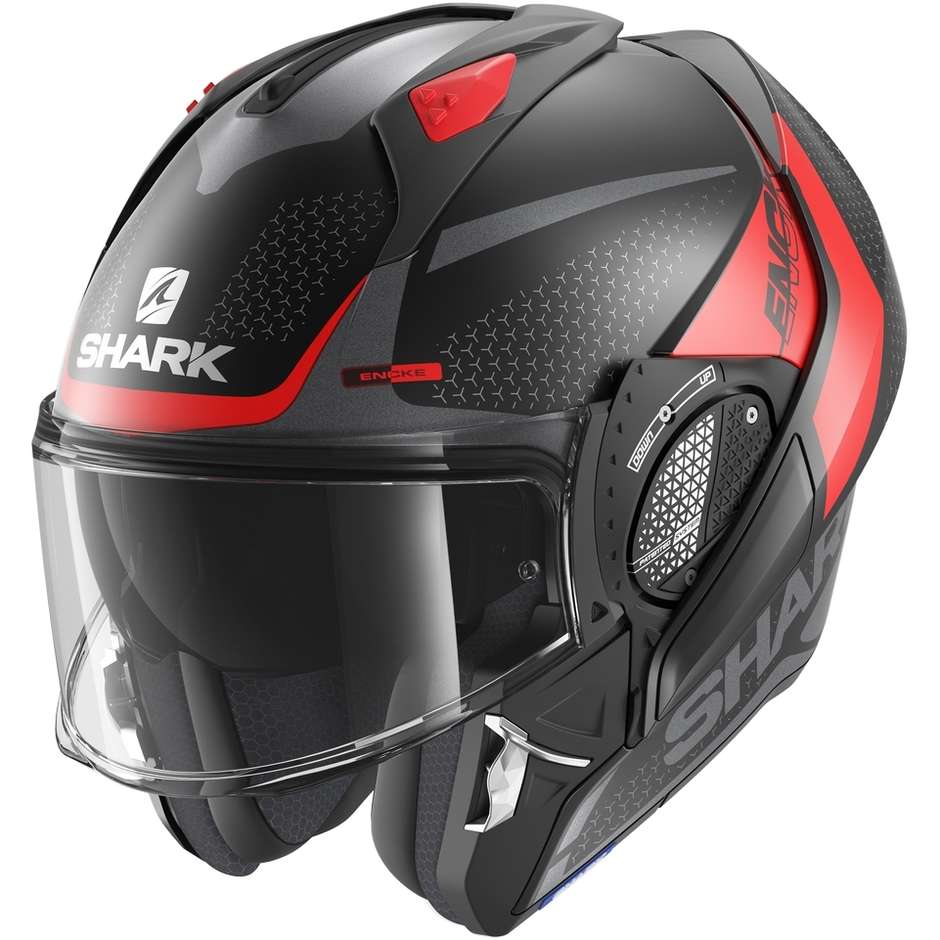 Modular Motorcycle Helmet In Shark EVO GT ENCKE Black Red Anthracite Matt