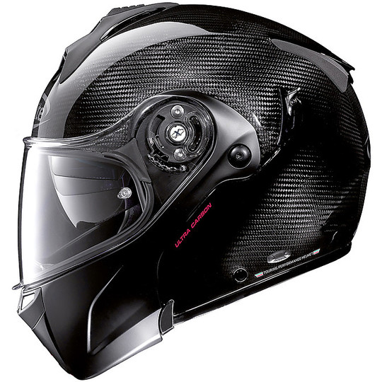 Modular Motorcycle Helmet in X-Lite Carbon X-1004 Ultra Carbon DEDALON N-Com 016 Glossy Black White