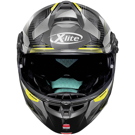 Modular Motorcycle Helmet in X-Lite Carbon X-1004 Ultra Carbon DEDALON N-Com 018 Glossy Black Yellow