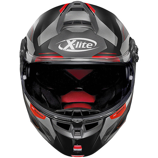 Modular Motorcycle Helmet in X-Lite Fiber X-1004 DEDALON N-Com 031 Black Matt Red