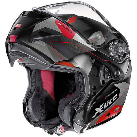 Modular Motorcycle Helmet in X-Lite Fiber X-1004 DEDALON N-Com 031 Black Matt Red