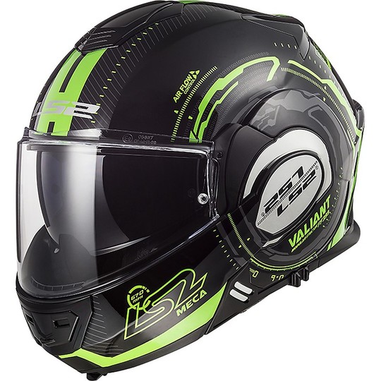 Modular Motorcycle Helmet LS2 FF399 VALIANT Nucleus Black Glossy Green