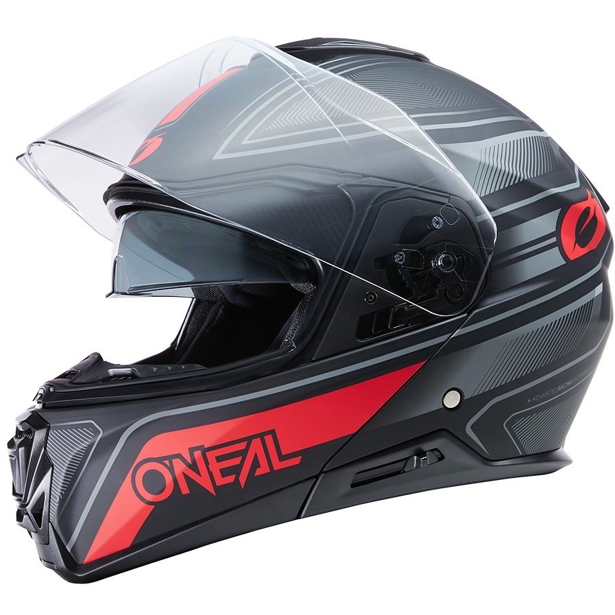 Modular Motorcycle Helmet M-SRS Double Visor STRING Black Red