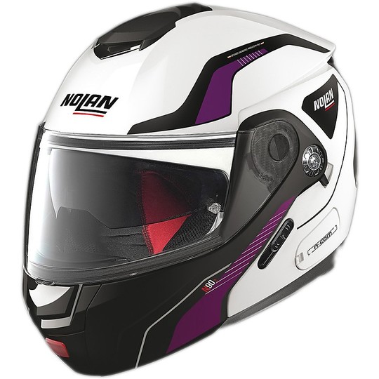 Modular Motorcycle Helmet Nolan N90.2 Straton N-COM White Black Purple Metal