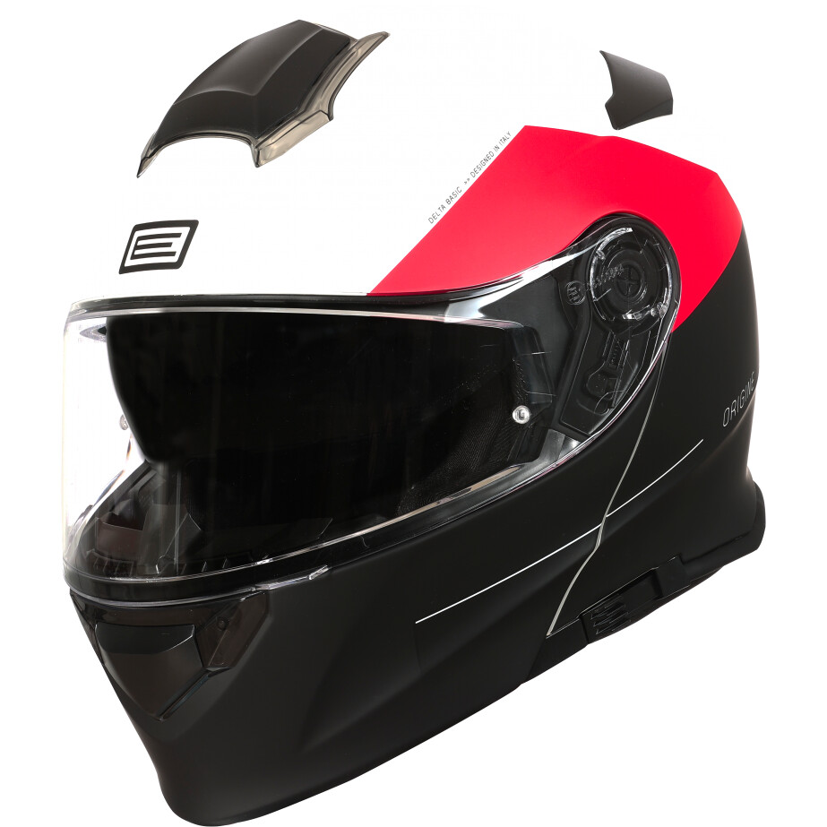 Modular Motorcycle Helmet Origin DELTA BASIC Virgin Red Black Titanium Matt