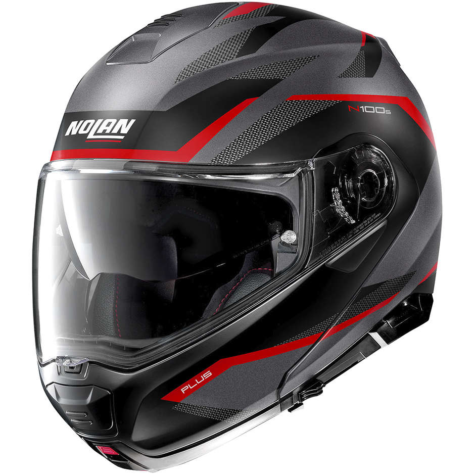 Modular Motorcycle Helmet P / J approval Nolan N100.5 Plus OVERLAND N-Com 032 Lava Gray Matt Red