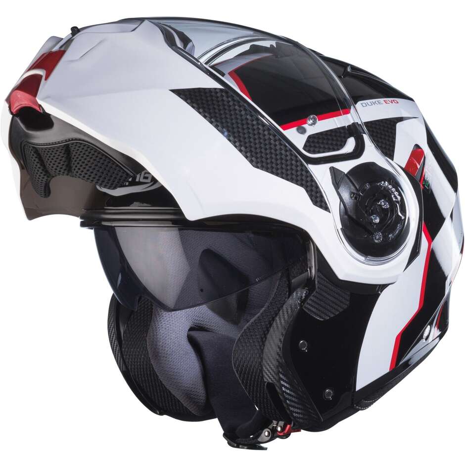 Modular Motorcycle Helmet P / J Approved Caberg DUKE EVO MOVE Black White Red