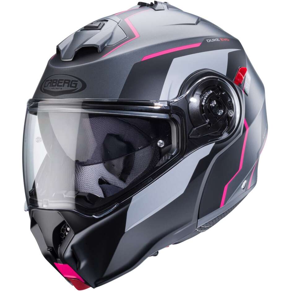 Modular Motorcycle Helmet P / J Approved Caberg DUKE EVO MOVE Matt Gray Black Pink