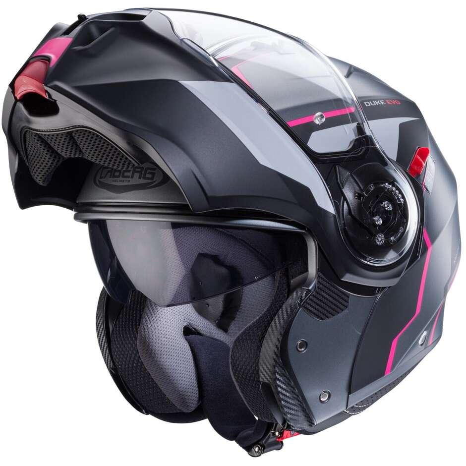 Modular Motorcycle Helmet P / J Approved Caberg DUKE EVO MOVE Matt Gray Black Pink