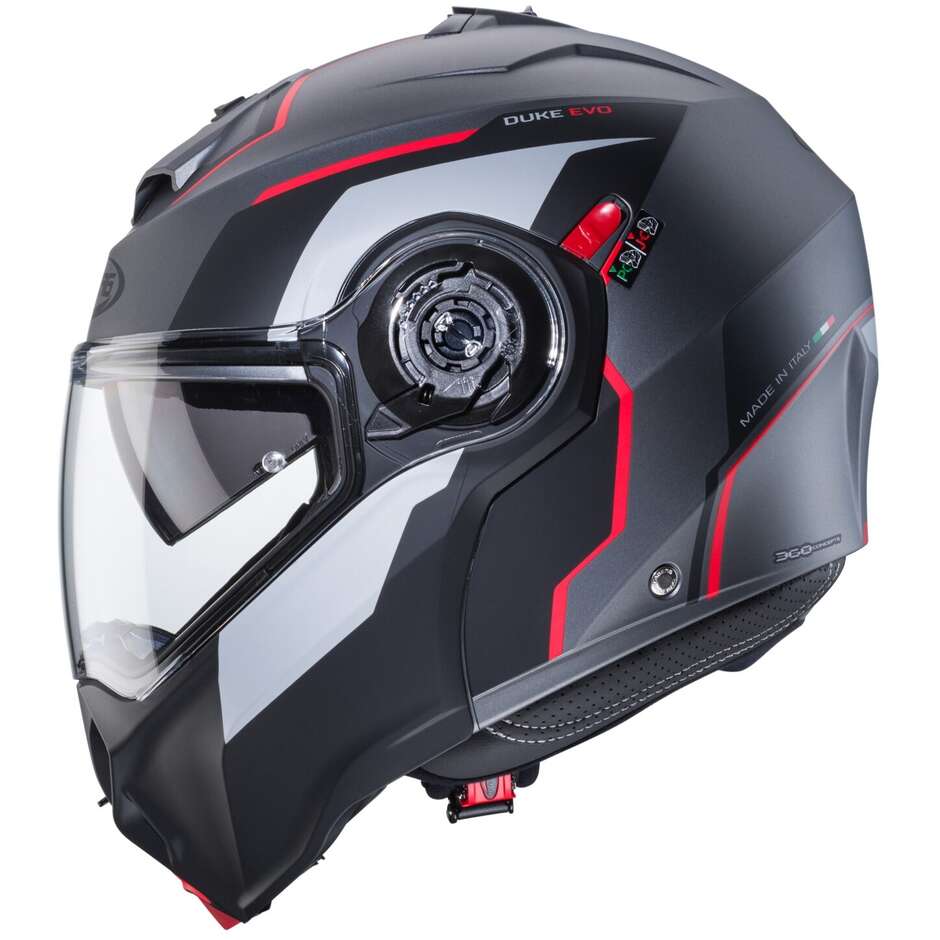 Modular Motorcycle Helmet P / J Approved Caberg DUKE EVO MOVE Matt Gray Black Red