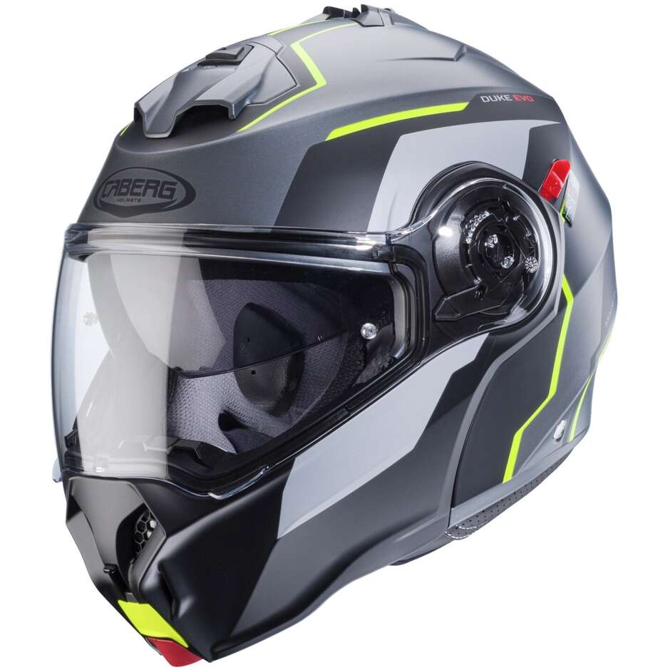 Modular Motorcycle Helmet P / J Approved Caberg DUKE EVO MOVE Matt Gray Black Yellow Fluo