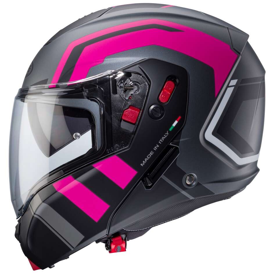Modular Motorcycle Helmet P / J Approved Caberg HORUS X ROAD Matt Gray Black Pink