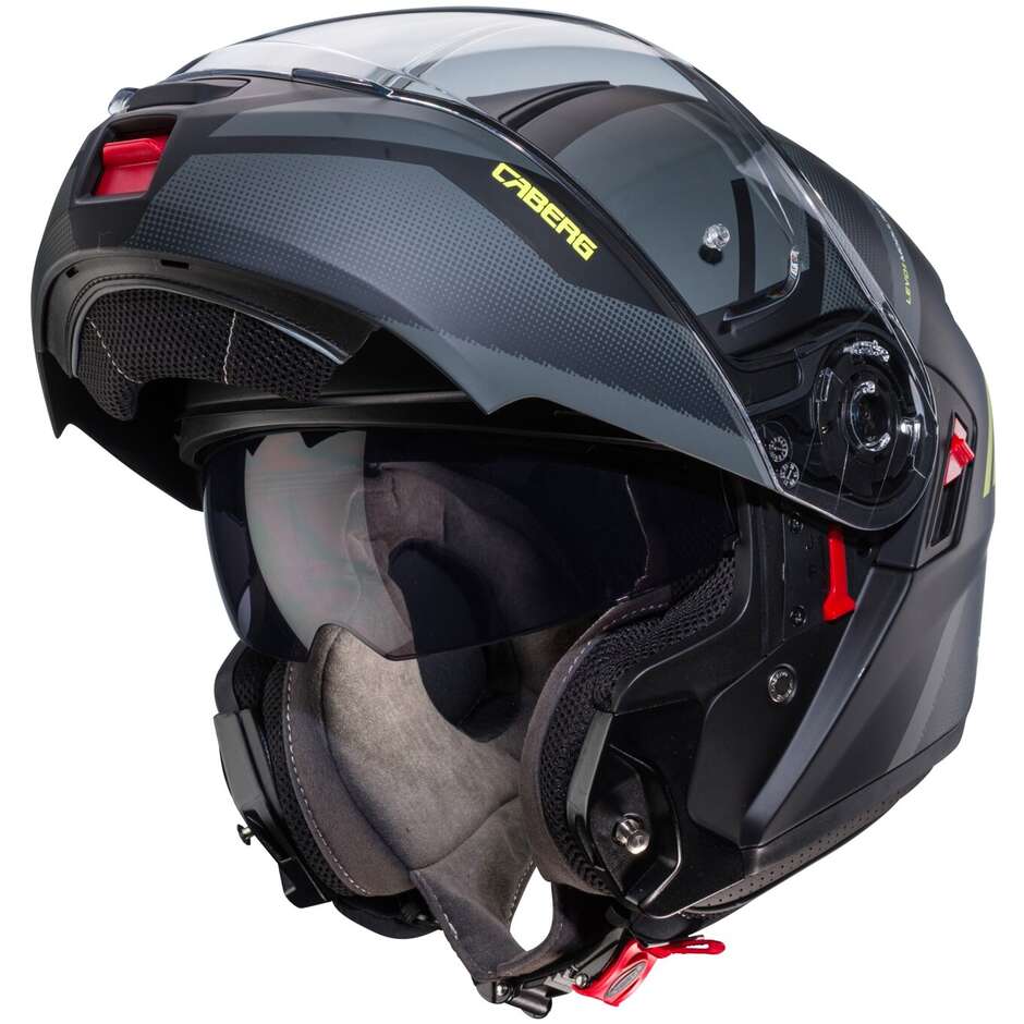 Modular Motorcycle Helmet P / J Approved Caberg LEVO X MANTA Matt Black Anthracite Yellow Fluo