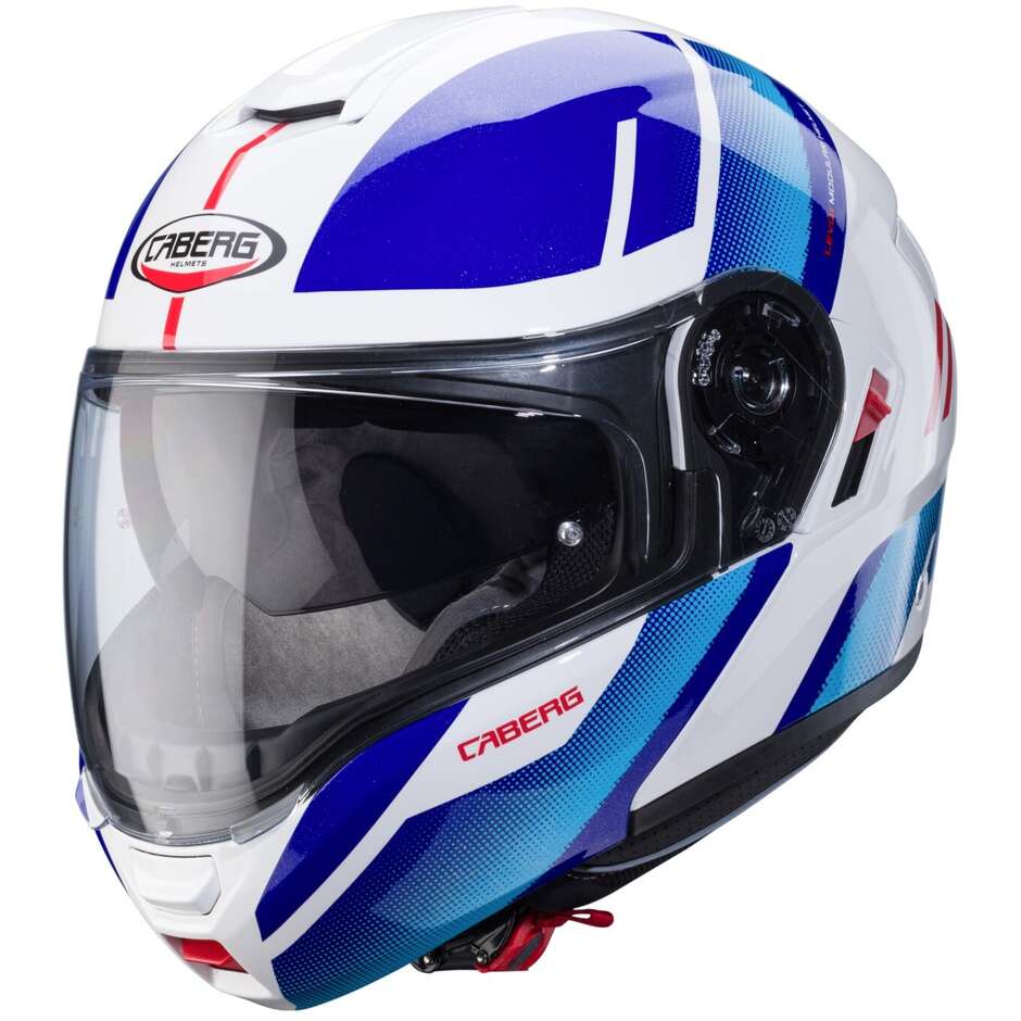 Modular Motorcycle Helmet P / J Approved Caberg LEVO X MANTA White Blue Red
