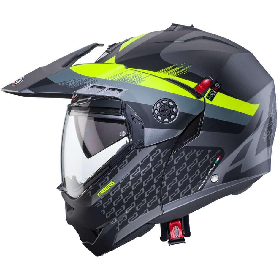 Modular Motorcycle Helmet P / J Approved Caberg TOURMAX X SARABE Matt Gray Black Yellow Fluo