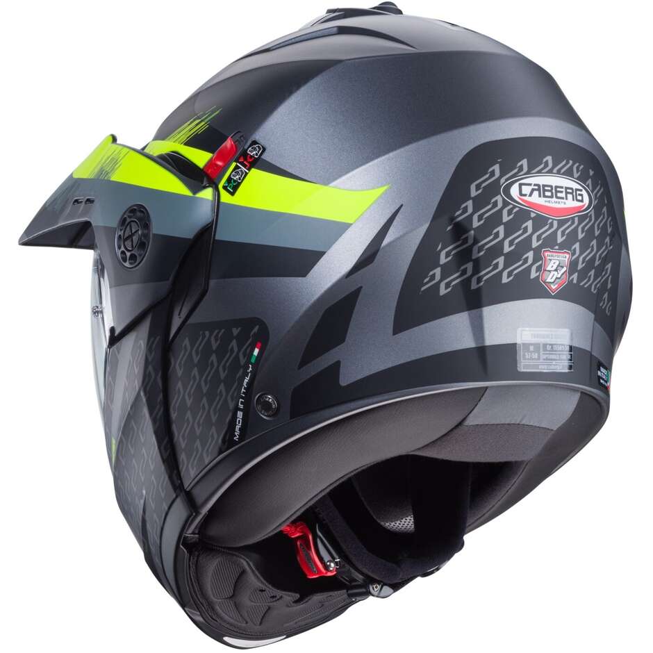 Modular Motorcycle Helmet P / J Approved Caberg TOURMAX X SARABE Matt Gray Black Yellow Fluo