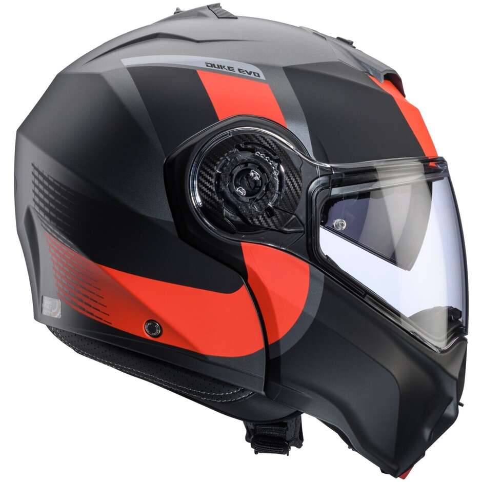 Modular Motorcycle Helmet P/J Caberg DUKE EVO INDY Matt Gun Metal Red Fluo Black
