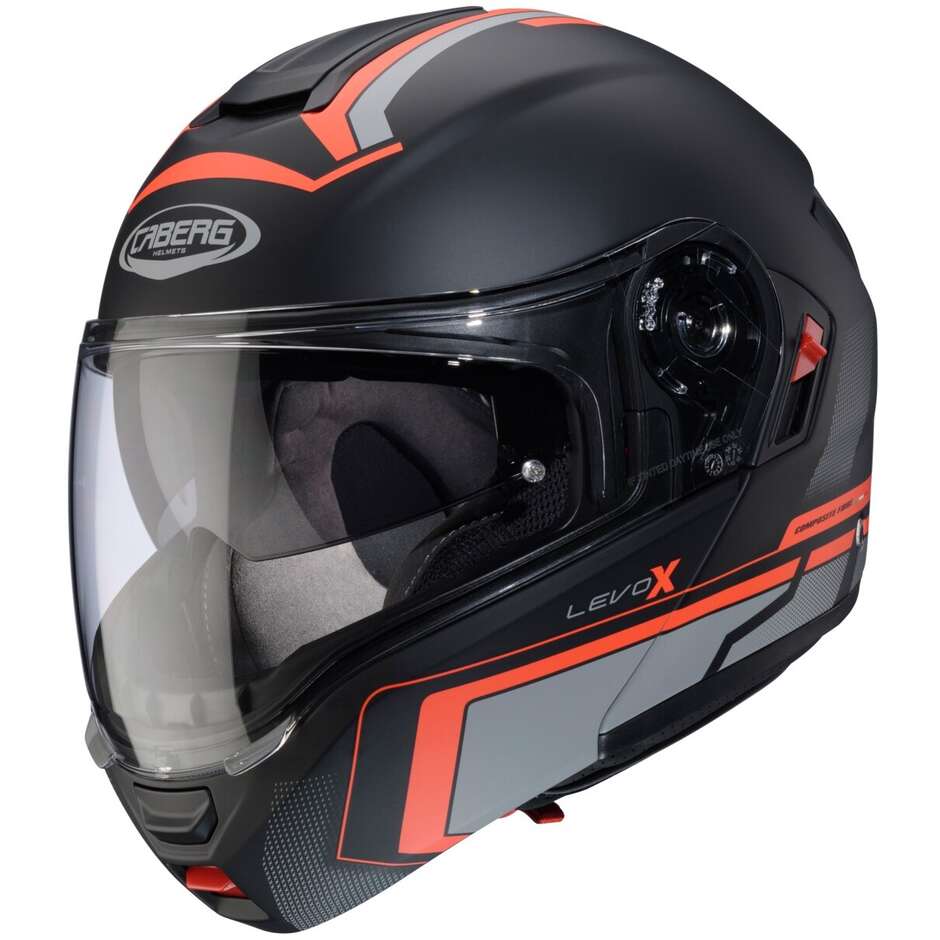 Modular Motorcycle Helmet P/J Caberg LEVO X ELITE Matt Black Grey Red Fluo