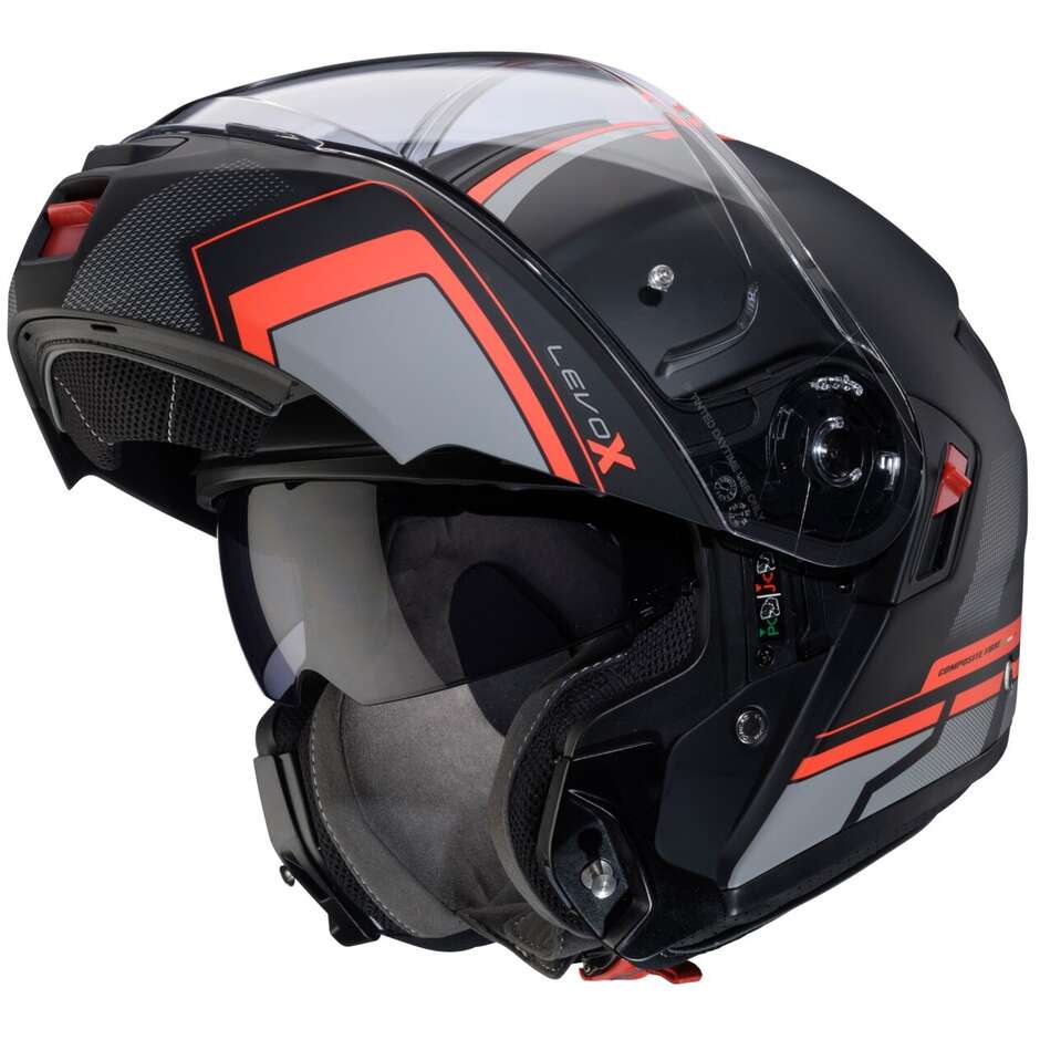 Modular Motorcycle Helmet P/J Caberg LEVO X ELITE Matt Black Grey Red Fluo