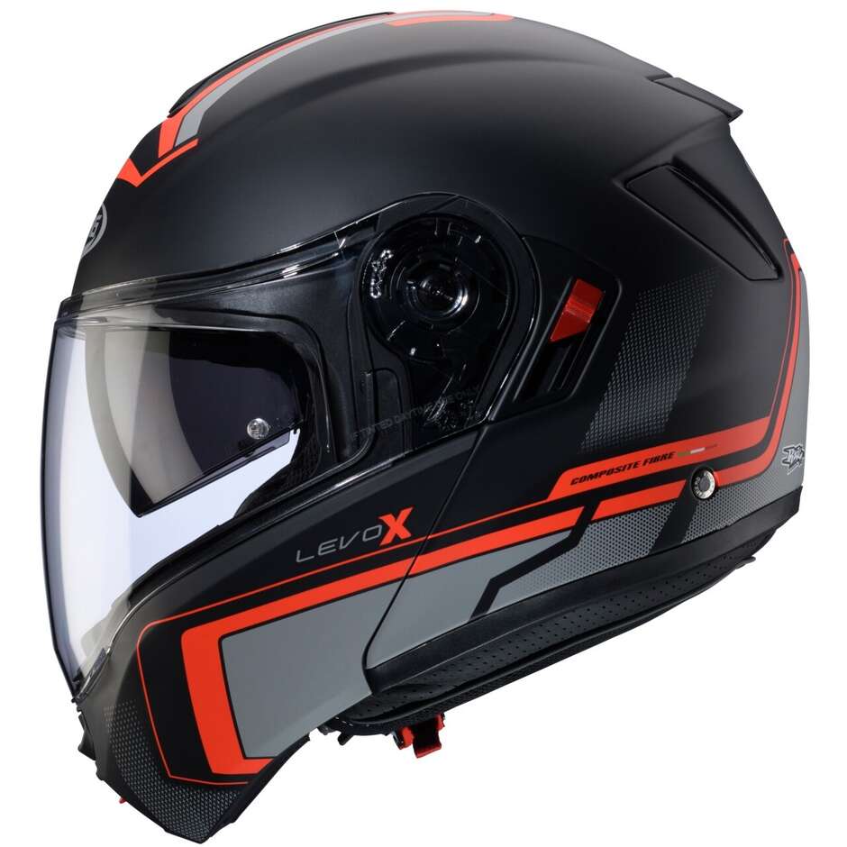 Modular Motorcycle Helmet P/J Caberg LEVO X ELITE Matt Black Grey Red Fluo