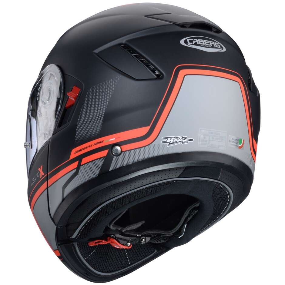Modular Motorcycle Helmet P/J Caberg LEVO X ELITE Matt Black Grey Red Fluo