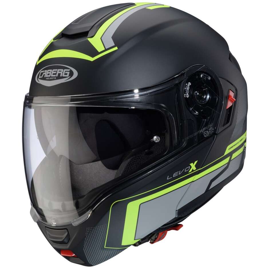 Modular Motorcycle Helmet P/J Caberg LEVO X ELITE Matt Black Grey Yellow Fluo