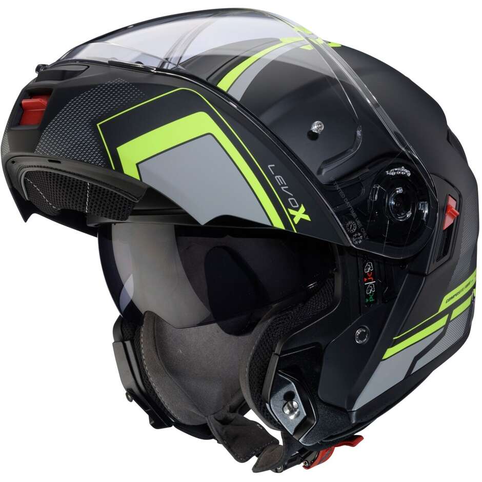 Modular Motorcycle Helmet P/J Caberg LEVO X ELITE Matt Black Grey Yellow Fluo