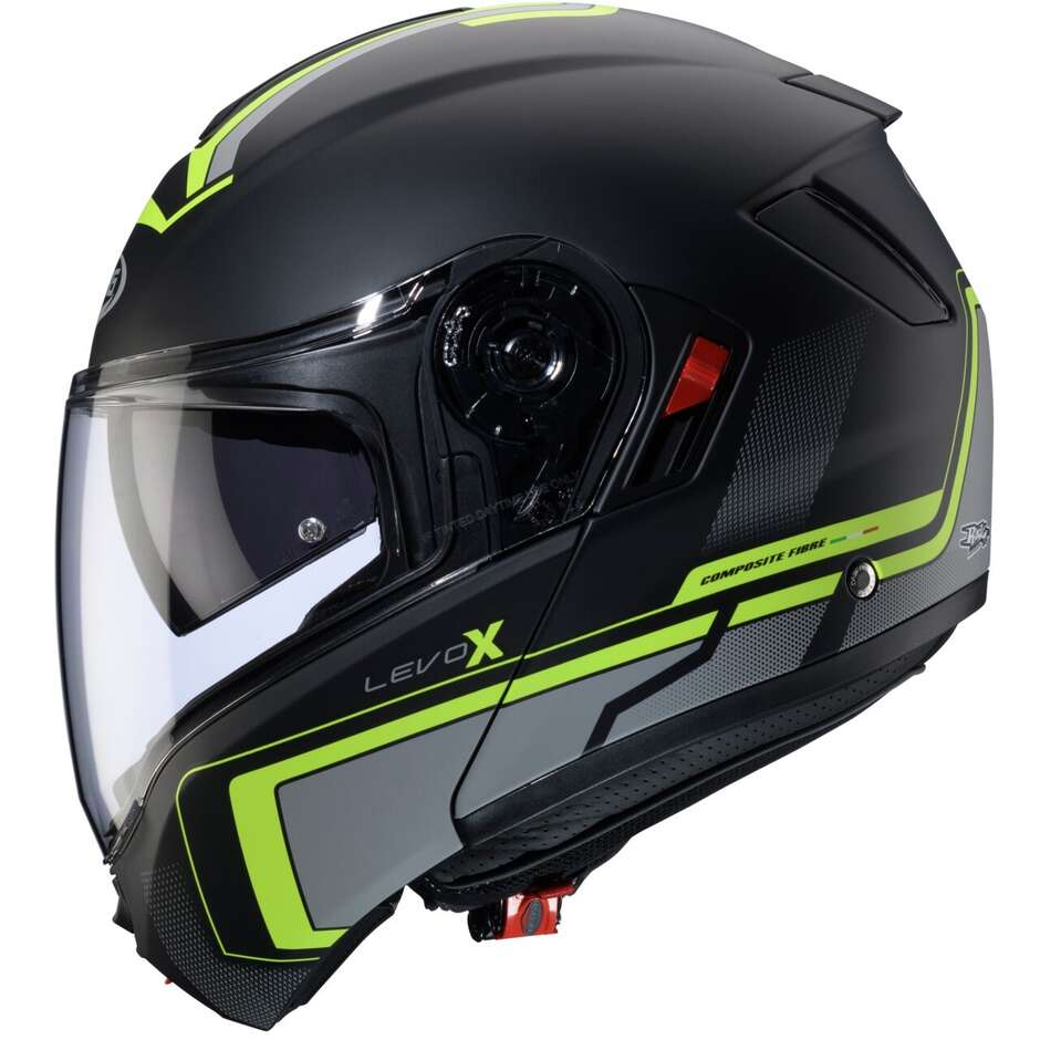Modular Motorcycle Helmet P/J Caberg LEVO X ELITE Matt Black Grey Yellow Fluo