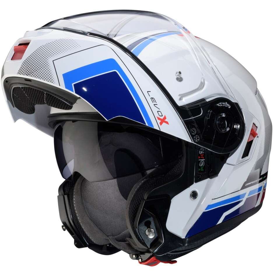 Modular Motorcycle Helmet P/J Caberg LEVO X ELITE White Red Light Blue Blue