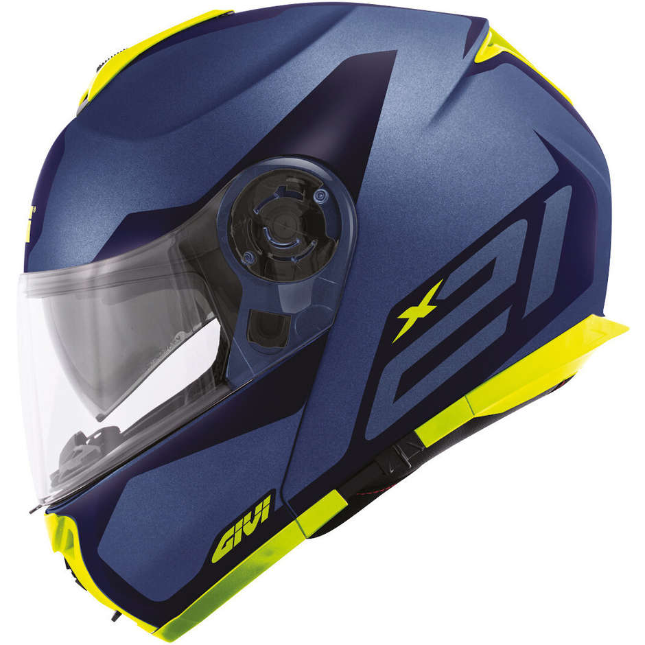 Modular Motorcycle Helmet P / J Givi X.21 CHALLENGER Spirit Blue Yellow Fluo