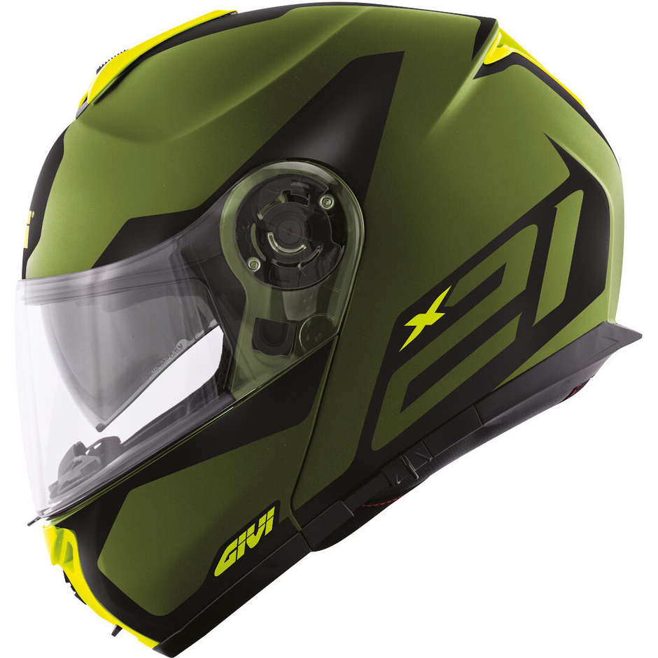 Modular Motorcycle Helmet P / J Givi X.21 CHALLENGER Spirit Matt Green Black Yellow Fluo