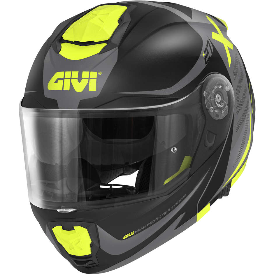 Modular Motorcycle Helmet P / J Givi X.27 DIMENSION Matt Black Titanium Yellow Fluo